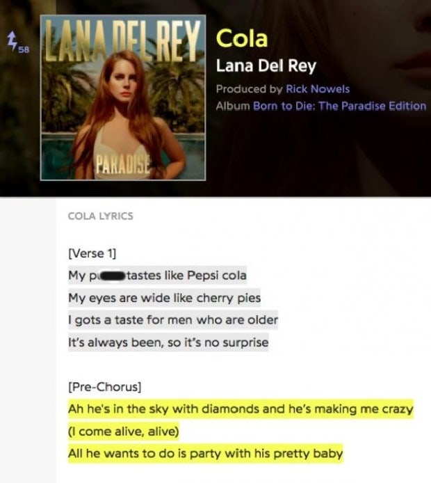 Genius Lana Del Rey lyrics ah he's