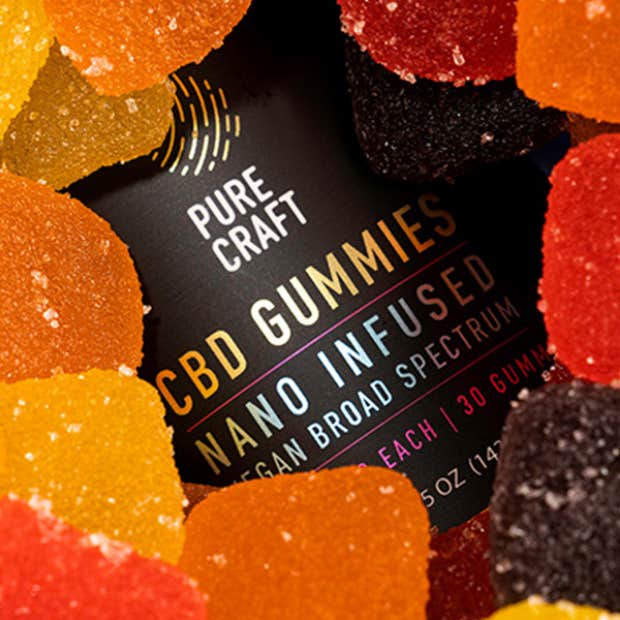 Pure Craft's Nano CBD Infused Broad Spectrum Vegan Gummies Pure Craft's Nano CBD Infused Broad Spectrum Vegan Gummies