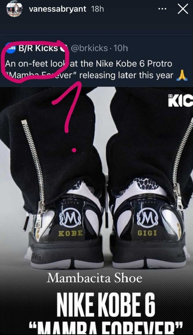 Vanessa Bryant Instagram story Nike Kobe 6 Proto Vanessa Bryant Instagram story Nike Kobe 6 Proto