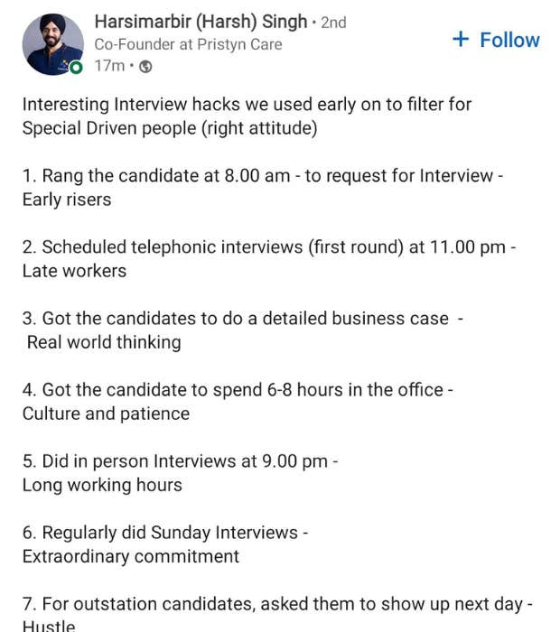 harsimarbir singh interview hacks linkedin post