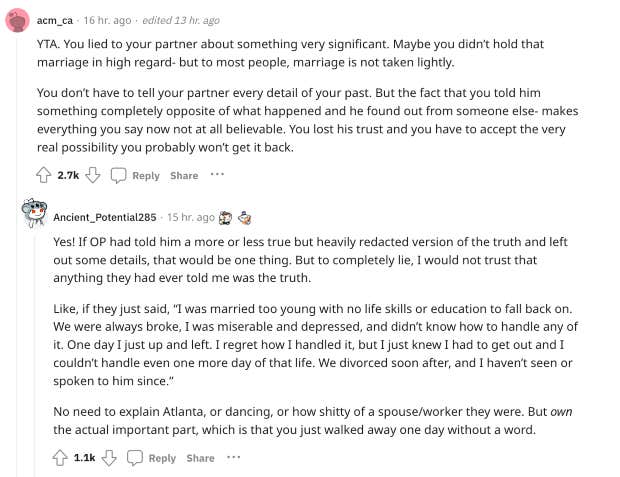 lying to fiance about first divorce reddit comments