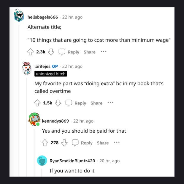hr rep's suggestion list asking employees to do extra work