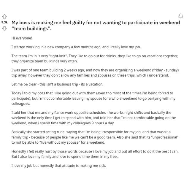 womans boss calls her unprofessional for refusing team vacation