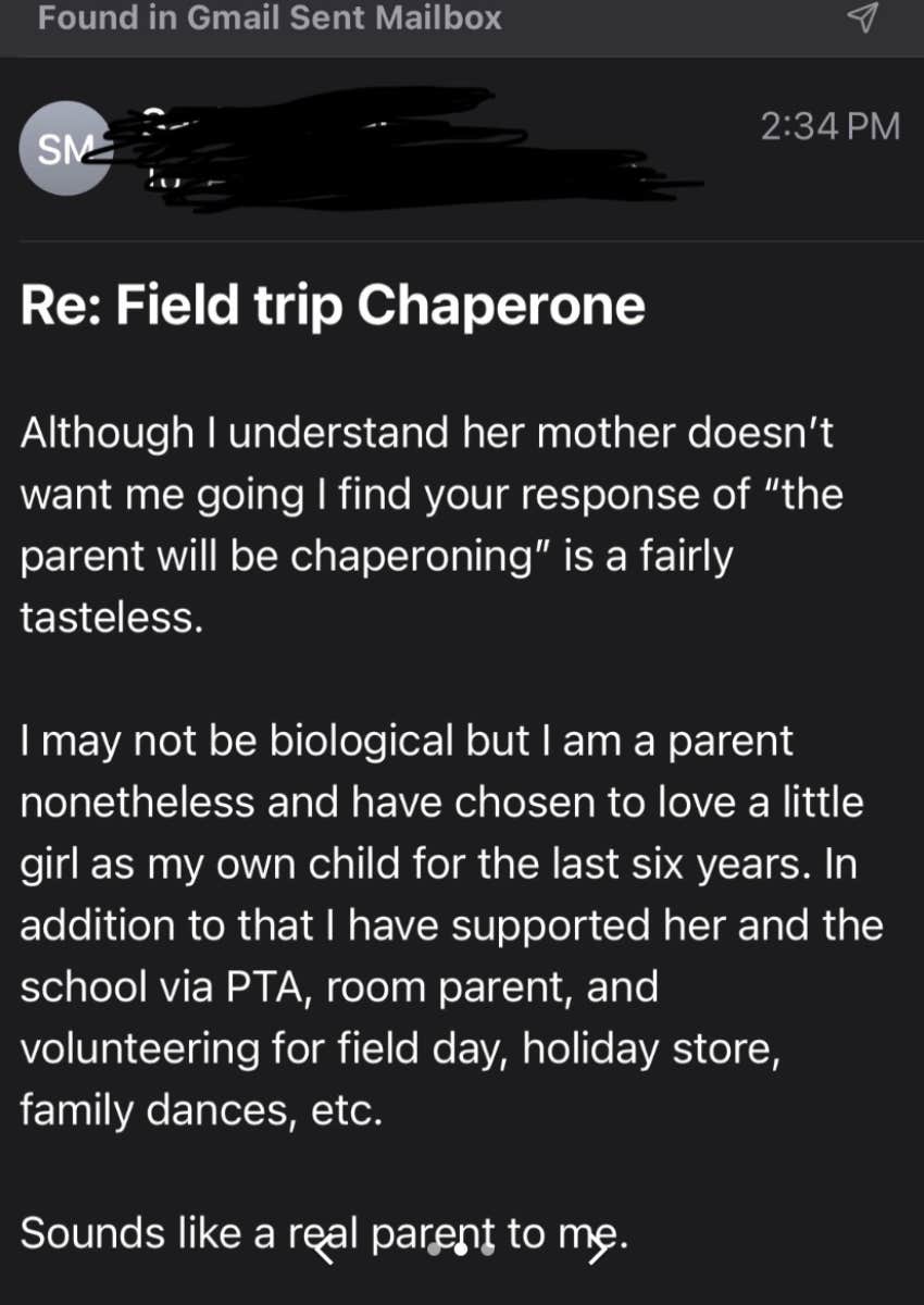stepmom volunteers to chaperone stepdaughter's field trip and gets tasteless response from teacher
